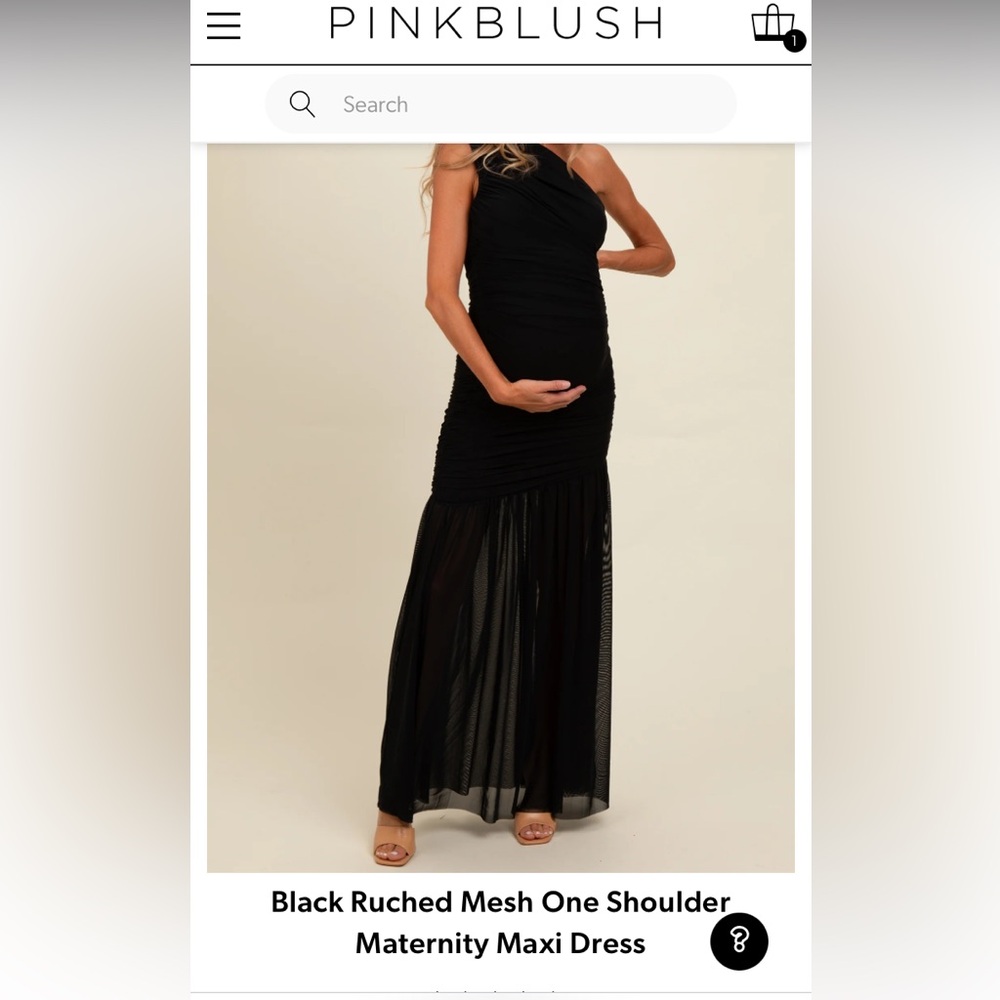 PinkBlush Black Ruched Mesh One Shoulder Maternity Maxi Dress